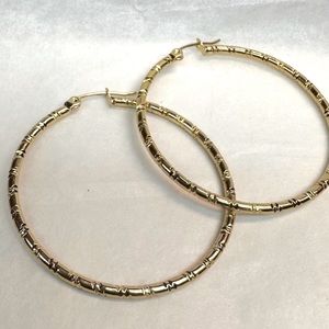 14k gold filled tube hoop earrings egyptian design big 45mm new